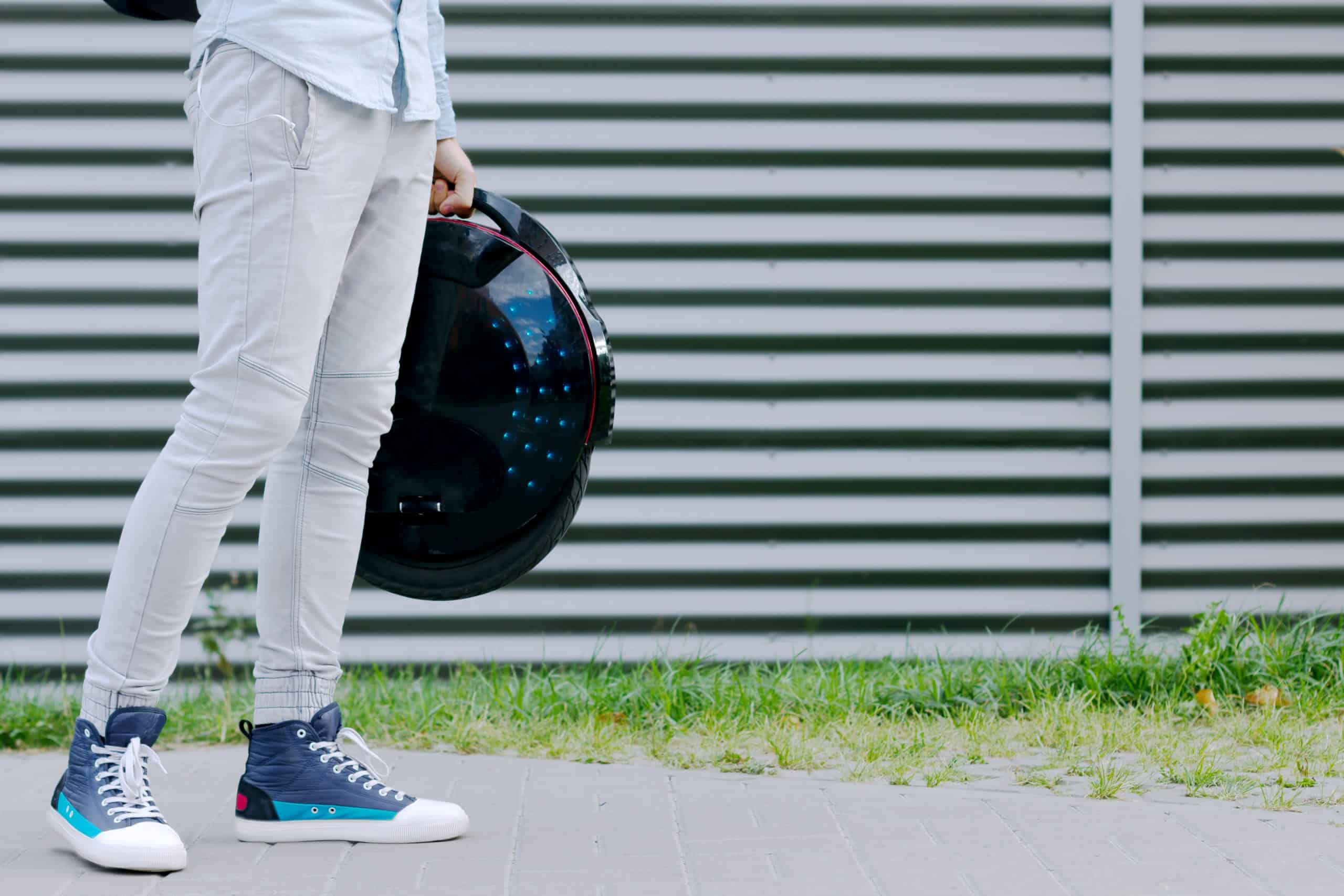 Futuristic electric unicycle self balancing wheel. Ecology transport concept
