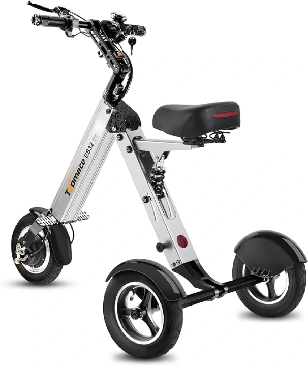 TopMate ES32 Electric Scooter 3 Wheels Foldable Trike with Seat for Adults, Light Weight with Reverse Function and Key Switch, 10 Inch Pneumatic Tires Tricycle for Commute and Travel