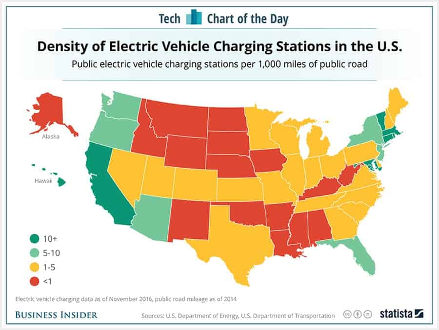 Chart: Density of Electric Vehicle Charging Stations in the US