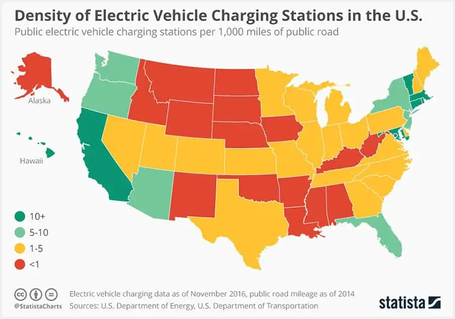 Chart: Density of Electric Vehicle Charging Stations in the U.S.