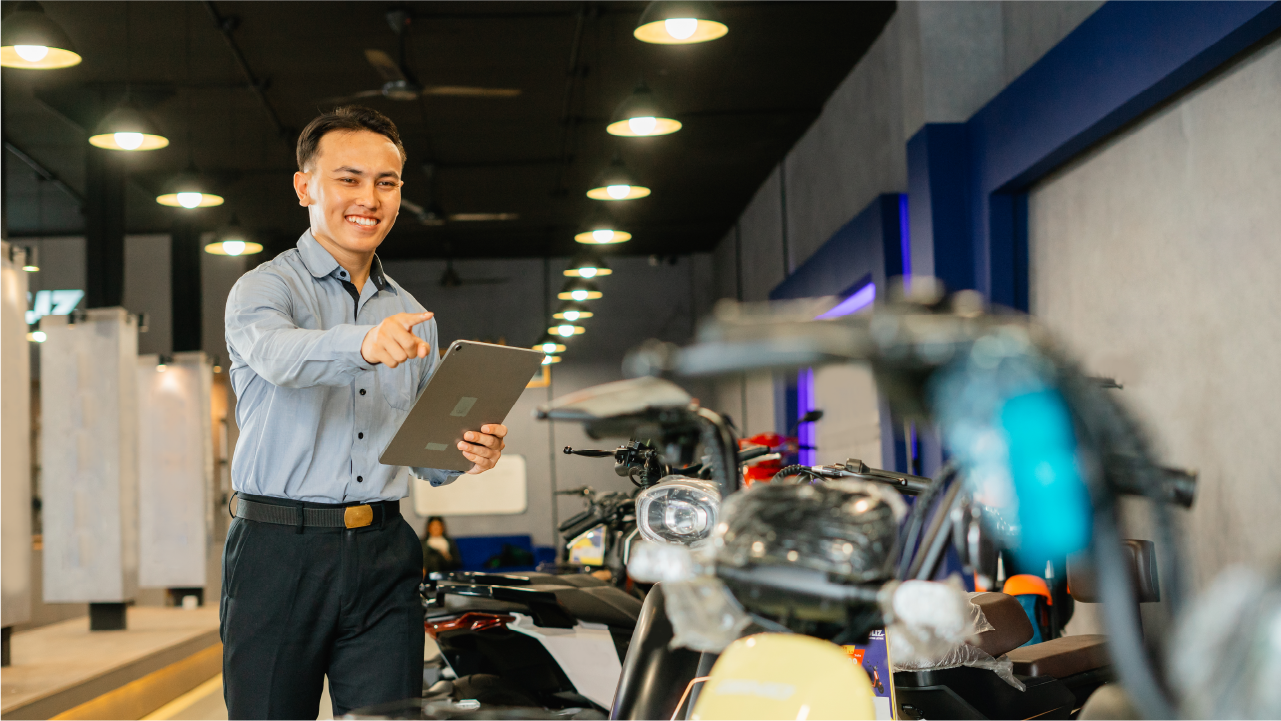 Electric UTV being inspected by a professional